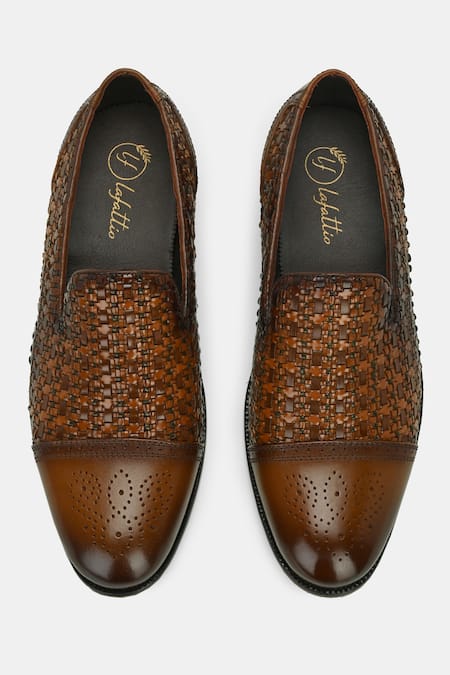 Lafattio Brown Leather Semi Brogue Loafers 