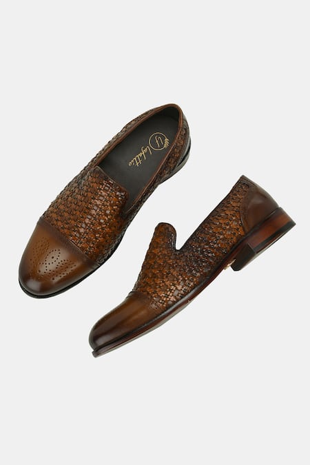 Lafattio_Brown Leather Semi Brogue Loafers _Online_at_Aza_Fashions