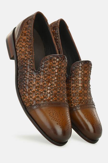 Shop_Lafattio_Brown Leather Semi Brogue Loafers _Online_at_Aza_Fashions