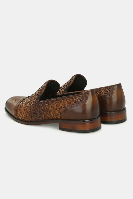 Buy_Lafattio_Brown Leather Semi Brogue Loafers 