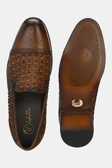Shop_Lafattio_Brown Leather Semi Brogue Loafers 