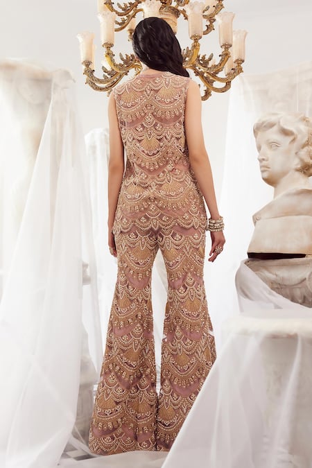 Shop Ridhima Bhasin Lilac Organza Embroidery Pearls V Neck Pink Embellished Jacket And Gharara Set at Aza Fashions Shop_Ridhima Bhasin_Lilac Organza Embroidery Pearls V Neck Pink Embellished Jacket And Gharara Set _at_Aza_Fashions