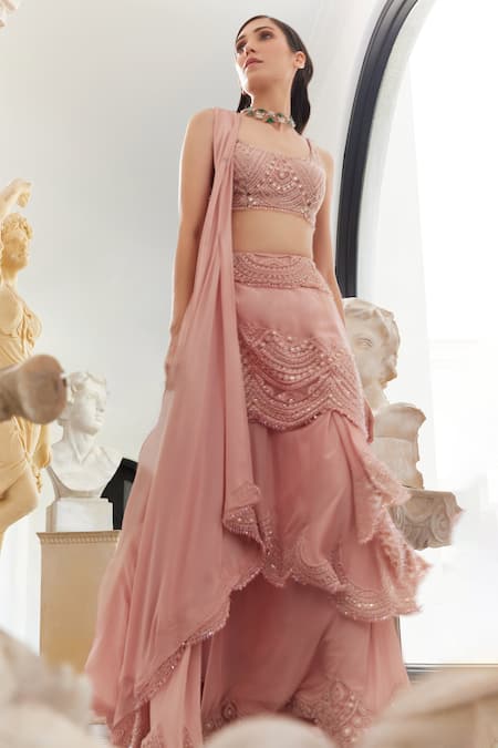 Ridhima Bhasin_Pink Flat Chiffon And Stella Pre-draped Lehenga Saree With Blouse  _Online_at_Aza_Fashions