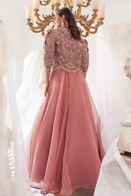 Ridhima Bhasin Celeste 3D Floral Embroidered Cape Skirt Set 