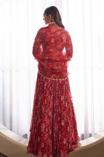 Shop Ridhima Bhasin Red Organza, Crepe Sequins, Beads, Isabelle Liberty Print Anarkali With Dupatta at Aza Fashions Shop_Ridhima Bhasin_Red Organza, Crepe Sequins, Beads, Isabelle Liberty Print Anarkali With Dupatta _at_Aza_Fashions
