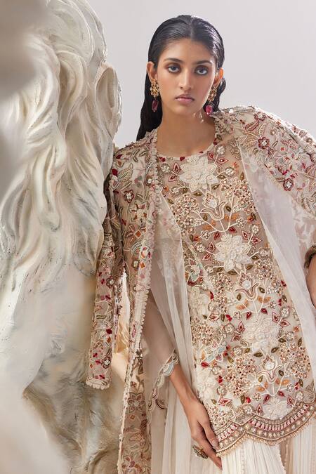 Buy Ridhima Bhasin Ivory Organza Embroidered 3d Flowers Juniper Kurta And Sharara Set Online at Aza Fashions Buy_Ridhima Bhasin_Ivory Organza Embroidered 3d Flowers Juniper Kurta And Sharara Set _Online_at_Aza_Fashions