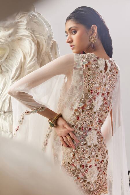 Ridhima Bhasin Ivory Organza Embroidered 3d Flowers Juniper Kurta And Sharara Set at Aza Fashions Ridhima Bhasin_Ivory Organza Embroidered 3d Flowers Juniper Kurta And Sharara Set _at_Aza_Fashions