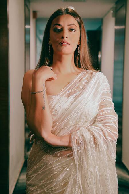 Buy_Dilnaz_Ivory Polyester Satin Plain Square Neck Blouse_Online_at_Aza_Fashions