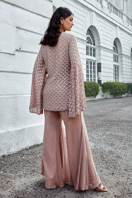 Amitabh Malhotra Scallop Embroidered Jacket With Flared Pant 