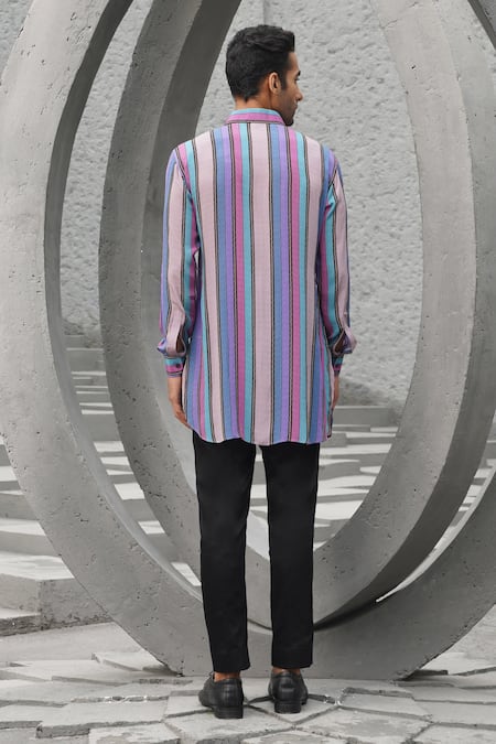 Shop Chhavvi Aggarwal Purple Crepe, Gingham, Cotton Stripe Print Kurta Set at Aza Fashions Shop_Chhavvi Aggarwal_Purple Crepe, Gingham, Cotton Stripe Print Kurta Set _at_Aza_Fashions