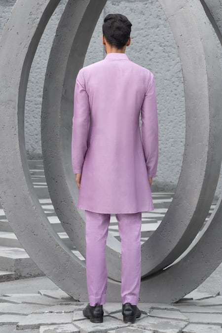 Shop Chhavvi Aggarwal Purple Chanderi, Cotton Plain Kurta And Churidar Set at Aza Fashions Shop_Chhavvi Aggarwal_Purple Chanderi, Cotton Plain Kurta And Churidar Set _at_Aza_Fashions