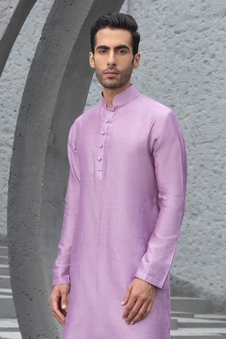 Chhavvi Aggarwal Purple Chanderi, Cotton Plain Kurta And Churidar Set Online at Aza Fashions Chhavvi Aggarwal_Purple Chanderi, Cotton Plain Kurta And Churidar Set _Online_at_Aza_Fashions