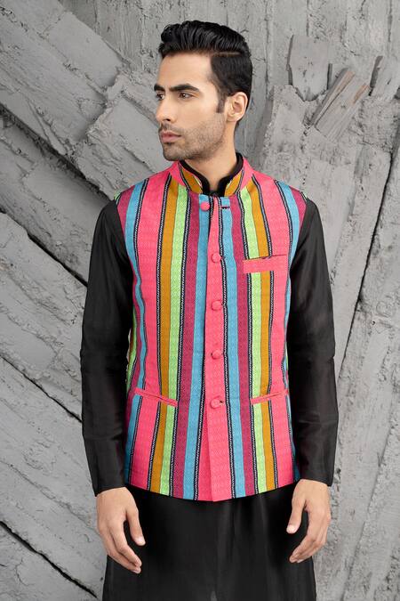 Chhavvi Aggarwal Multi Color Crepe Printed Striped Bundi