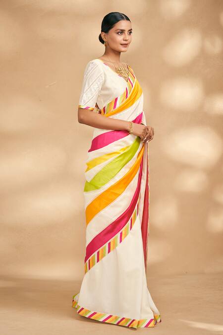 Gulabo By Abu Sandeep_Off White Chanderi Embroidered Geometric V Neck Blouse_Online_at_Aza_Fashions