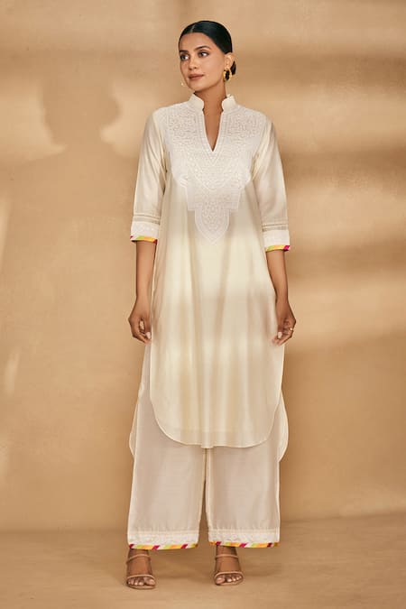 Gulabo by Abu Sandeep Chanderi Floral Applique Kurta 