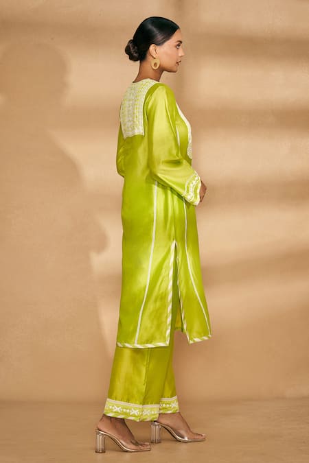 Gulabo By Abu Sandeep_Green Chanderi Applique Hem Pant_Online_at_Aza_Fashions