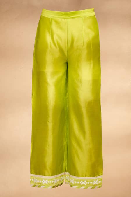 Buy_Gulabo By Abu Sandeep_Green Chanderi Applique Hem Pant_Online_at_Aza_Fashions