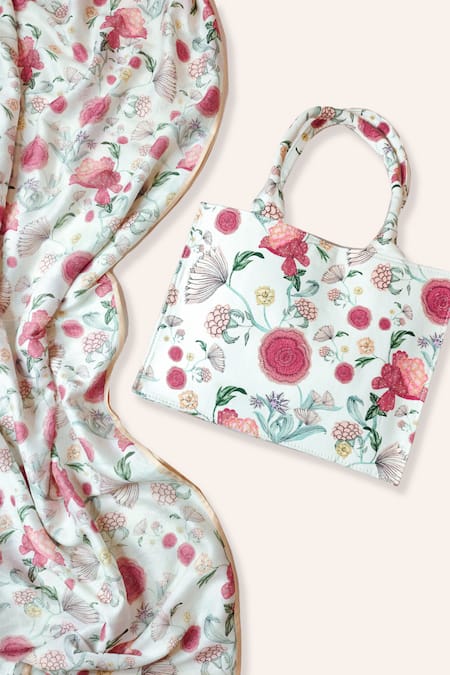 PS Accessories by Payal Singhal Gulbagh Flower Print Bag & Scarf Gift Hamper Set 