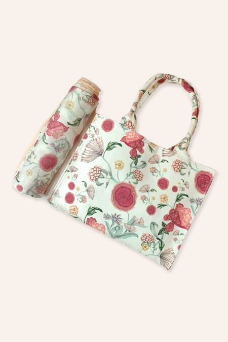 Shop Payal Singhal Accessories White Gulbagh Prints Tote Bag And Scarf Set at Aza Fashions Shop_Payal Singhal Accessories_White Gulbagh Prints Tote Bag And Scarf Set_at_Aza_Fashions