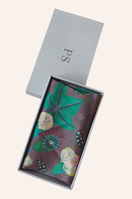 Shop Payal Singhal Accessories Brown Abutilon Print Gift Hamper Online at Aza Fashions Shop_Payal Singhal Accessories_Brown Abutilon Print Gift Hamper _Online_at_Aza_Fashions