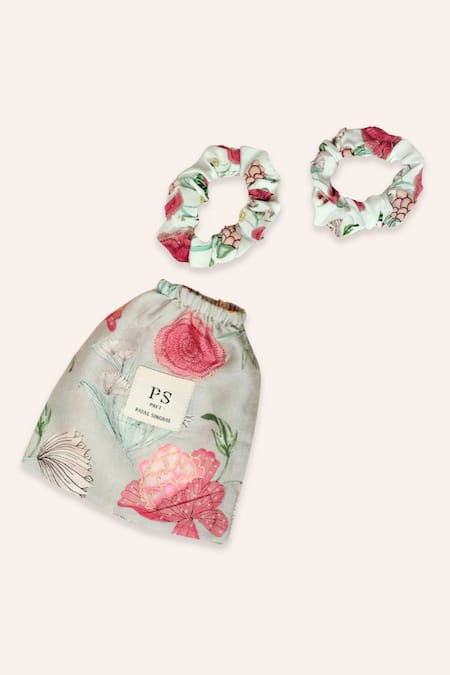 Shop_Payal Singhal Accessories_White Lace Gulbagh Print Hair Accessories Set_Online_at_Aza_Fashions