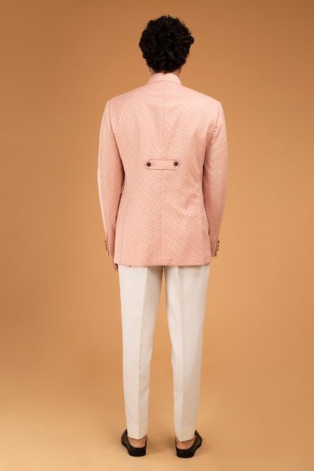 Chatenya Mittal Peach Geometric Woven Bandhgala Set 