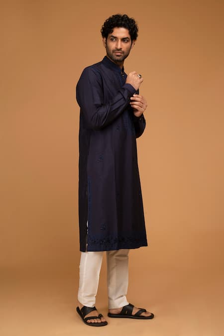 Chatenya Mittal Blue Cotton, Silk Embroidery Aari Kurta Set Online at Aza Fashions Chatenya Mittal_Blue Cotton, Silk Embroidery Aari Kurta Set _Online_at_Aza_Fashions