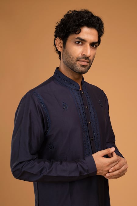 Buy Chatenya Mittal Blue Cotton, Silk Embroidery Aari Kurta Set Online at Aza Fashions Buy_Chatenya Mittal_Blue Cotton, Silk Embroidery Aari Kurta Set _Online_at_Aza_Fashions