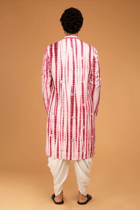 Shop Chatenya Mittal Red Silk, Cotton Mirrors Embroidered Tie Dye Kurta Set at Aza Fashions Shop_Chatenya Mittal_Red Silk, Cotton Mirrors Embroidered Tie Dye Kurta Set _at_Aza_Fashions