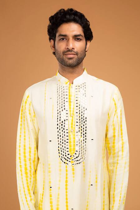 Shop Chatenya Mittal Yellow Silk Mirrors Embroidered Kurta Set Online at Aza Fashions Shop_Chatenya Mittal_Yellow Silk Mirrors Embroidered Kurta Set _Online_at_Aza_Fashions