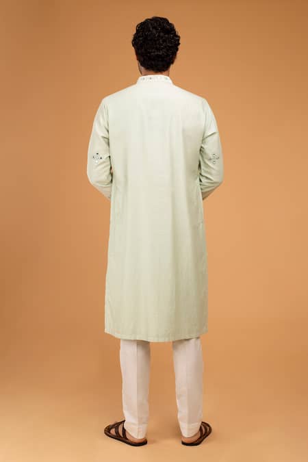 Shop_Chatenya Mittal_Green Cotton, Silk Mirrors Embroidered Kurta Set _at_Aza_Fashions