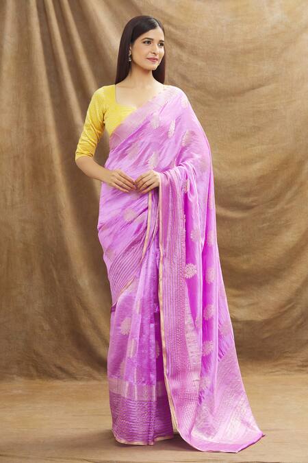 Buy_Resa By Ushnakmals_Purple Monga Silk Woven Floral Zari Motif Saree_Online_at_Aza_Fashions