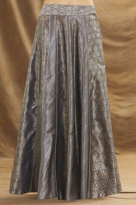 Resa By Ushnakmals_Blue Woven Geometric Halter Neck Pattern Top With Skirt_at_Aza_Fashions