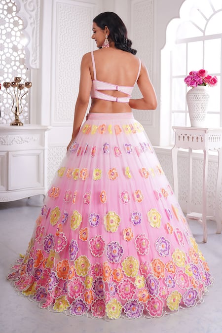 Label Priyanka Kar Hand Embroidered Pink Lehenga Set 