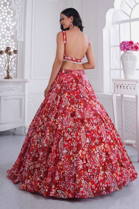 Label Priyanka Kar Sequin Embroidered Blouse Bridal Lehenga Set 