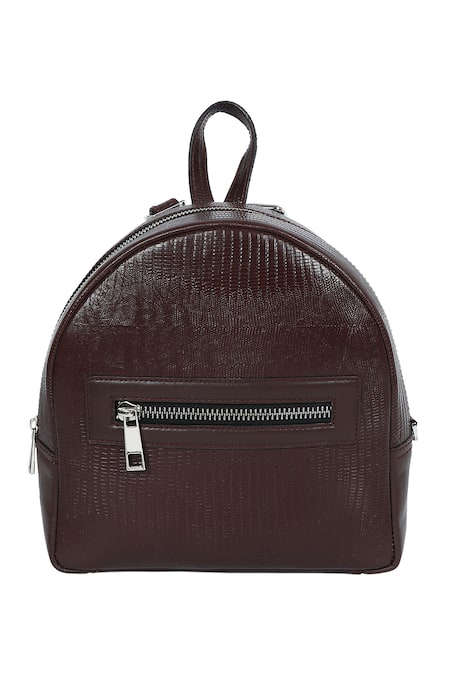 X Feet Above Thread Embroidered Brown Leather Backpack 