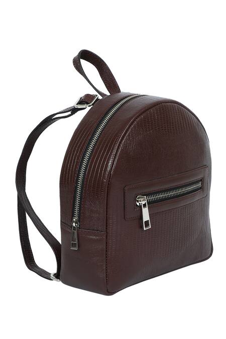 X Feet Above_Brown Thread And Bead Embroidered Leather Backpack _Online_at_Aza_Fashions