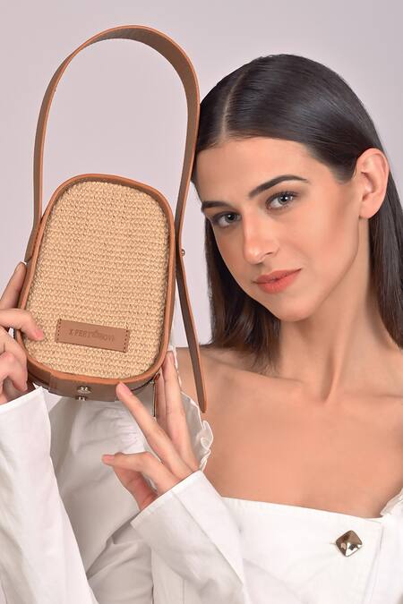 Buy_X Feet Above_Brown Woven Berlin Jute Egg Shaped Bag _Online_at_Aza_Fashions