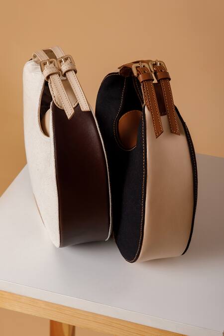 X Feet Above_Black Plain Luna Canvas Structured Bag _at_Aza_Fashions