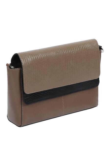 X Feet Above_Brown Textured Mimosa Leather Baguette _Online_at_Aza_Fashions