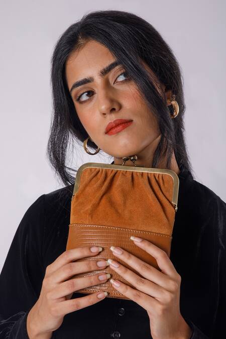 X Feet Above_Brown Ara Clasp Colorblock Bag _Online_at_Aza_Fashions