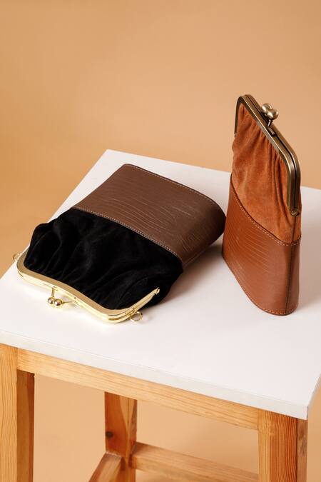 Buy_X Feet Above_Brown Ara Clasp Colorblock Bag _Online_at_Aza_Fashions
