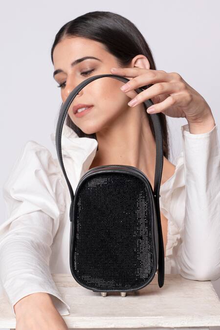 X Feet Above_Black Embroidery Berlin Bling Crystal Bag _Online_at_Aza_Fashions