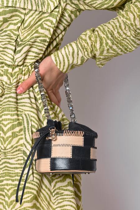 X Feet Above_Black Embroidery Cairo Upcycled Thread Bag _Online_at_Aza_Fashions