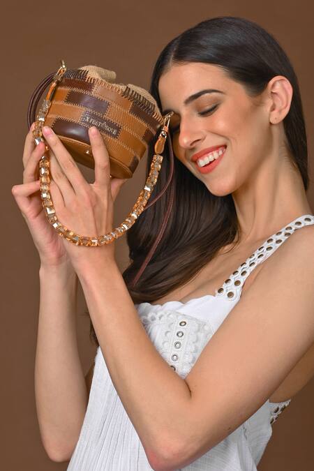 X Feet Above_Brown Embroidery Cairo Upcycled Bag _Online_at_Aza_Fashions