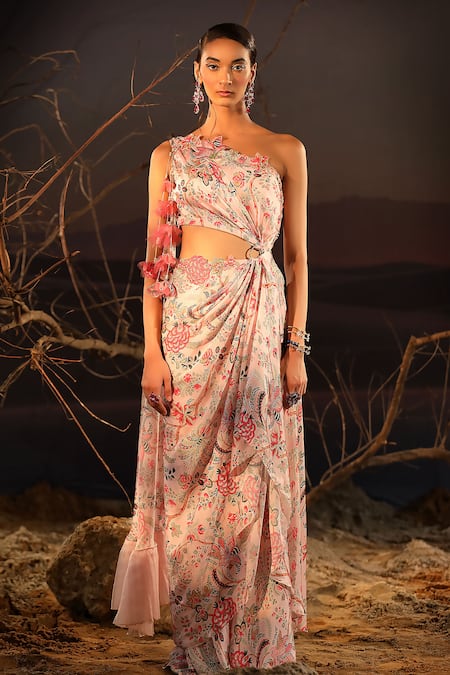 Aditi Gupta Blossom Print Draped Dress 