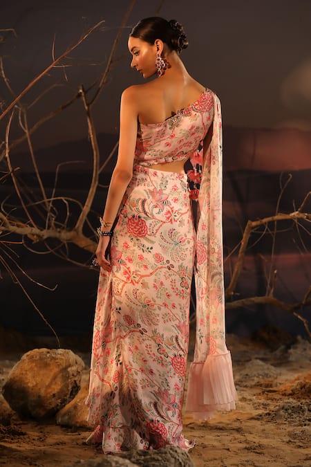 Aditi Gupta Blossom Print Draped Dress 