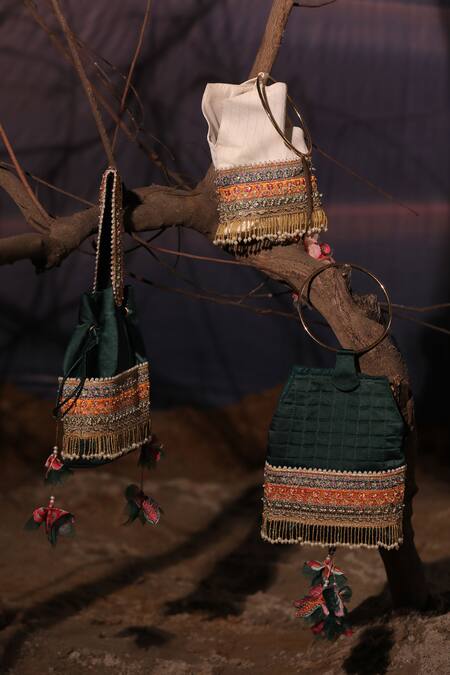 Shop_Aditi Gupta_Ivory Zari And Resham Satin Embroidered & Quilted Potli Bag _at_Aza_Fashions