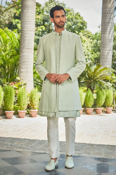 Bohame Harit Chikankari Open Jacket & Kurta Set 