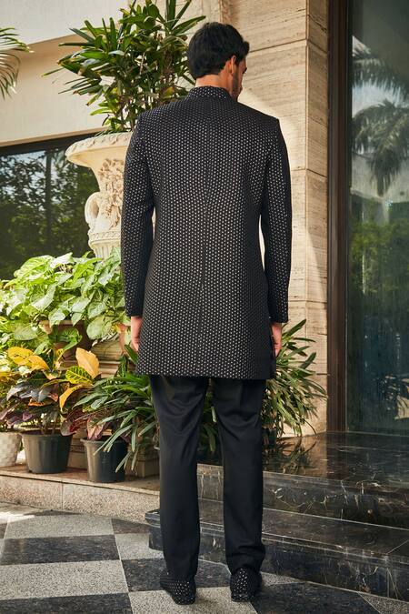 Shop Bohame Black Georgette, Terrycloth Sequins, Chains Mrig Chikankari Jacket With Pant at Aza Fashions Shop_Bohame_Black Georgette, Terrycloth Sequins, Chains Mrig Chikankari Jacket With Pant_at_Aza_Fashions